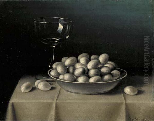 Still Life With Mushrooms; And Still Life With Eggs Oil Painting by Thomas H. Hope