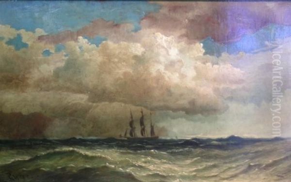 Ship At Sea Oil Painting by Robert B. Hopkin