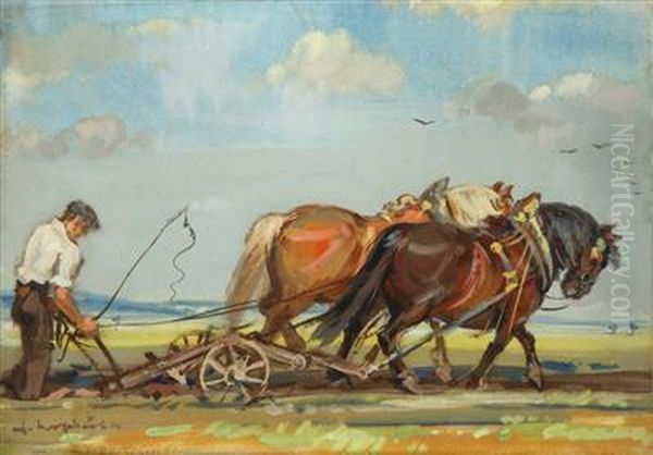 Ploughing Oil Painting by Frantisek Hoplicek