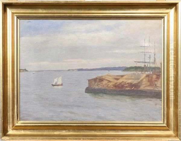 Lulefjarden, Signerad Br. Hoppe Lulea 1901 Oil Painting by Bruno Hoppe