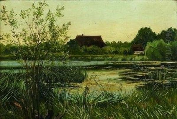 Fachwerkkaten In Sommerlicher Seenlandschaft Bei Heikendorf Oil Painting by Ferdinand Hoppe