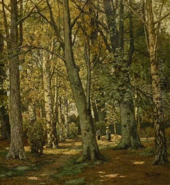 Women On A Forrest Path Oil Painting by Ferdinand Bernhard Hoppe