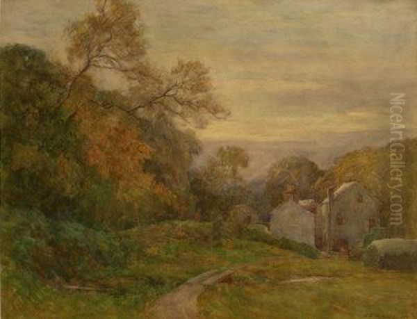 Valley Landscape With Mill Oil Painting by Henry Silkstone Hopwood