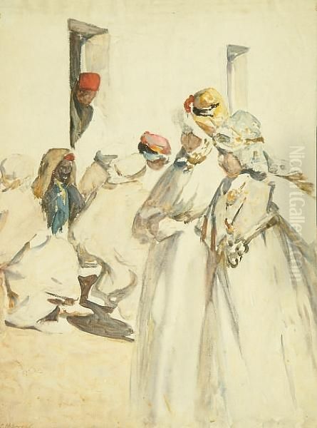 Arabs In A North African Street Oil Painting by Henry Silkstone Hopwood