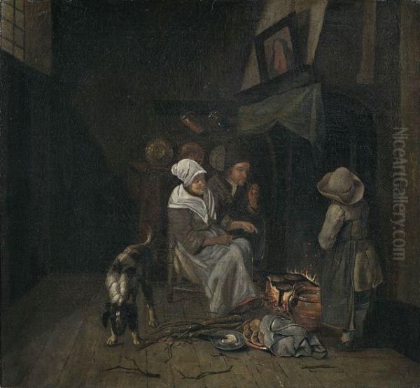 Kucheninterieur Mit Versammelter Familie Beim Pfannkuchen Backen Oil Painting by Jan Jozef, the Younger Horemans