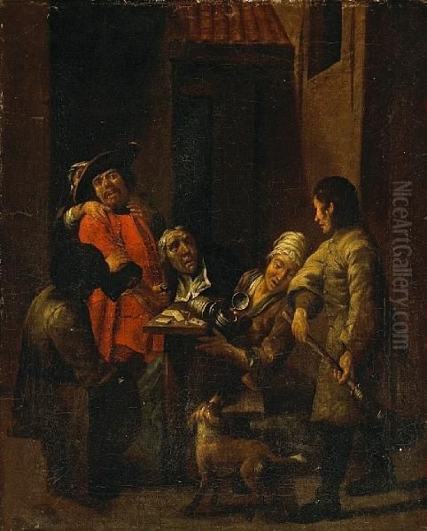 A Dispute In A Courtyard Oil Painting by Jan Jozef, the Younger Horemans