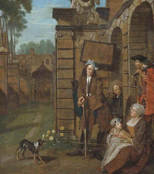 Figures At Rest By A Classical Building Oil Painting by Jan Jozef, the Younger Horemans