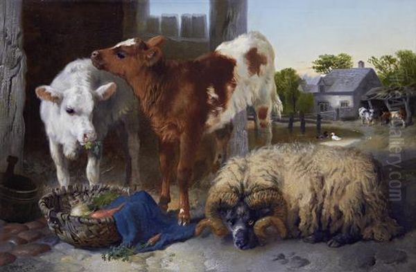 Feeding Time Oil Painting by George W. Horlor