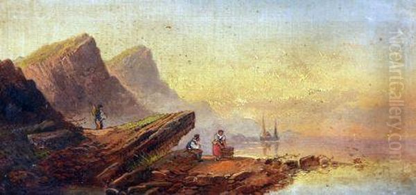 Coastal Scene With Fisherfolk Oil Painting by Joseph Horlor