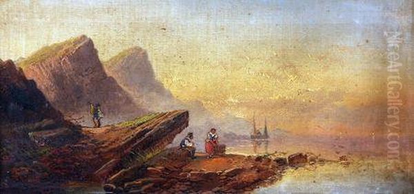 Coastal Scene With Fisherfolk Oil Painting by Joseph Horlor