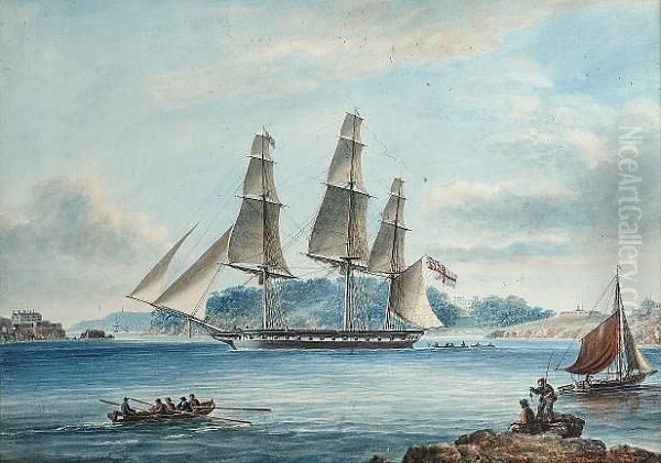 A Royal Navy Frigate In Plymouth Sound Oil Painting by Thomas L. Hornbrook