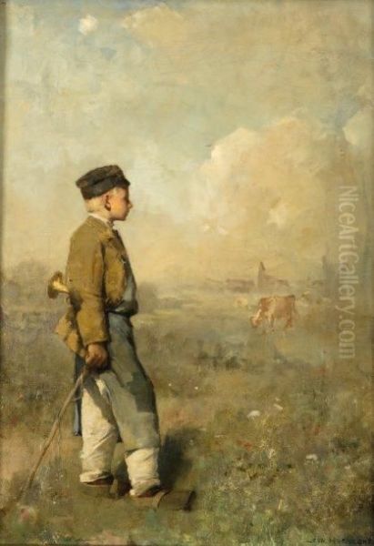 Le Jeune Vacher Oil Painting by Leon Hornecker