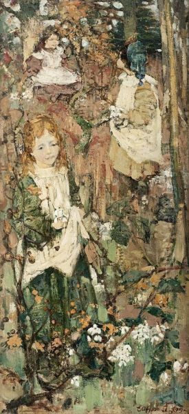 Gathering Woodland Flowers Oil Painting by Edward Atkinson Hornel