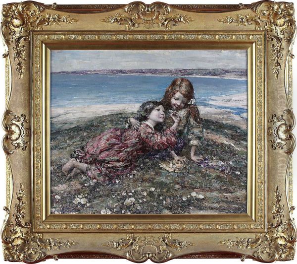 Girls On The Beach, Brighouse Bay Oil Painting by Edward Atkinson Hornel