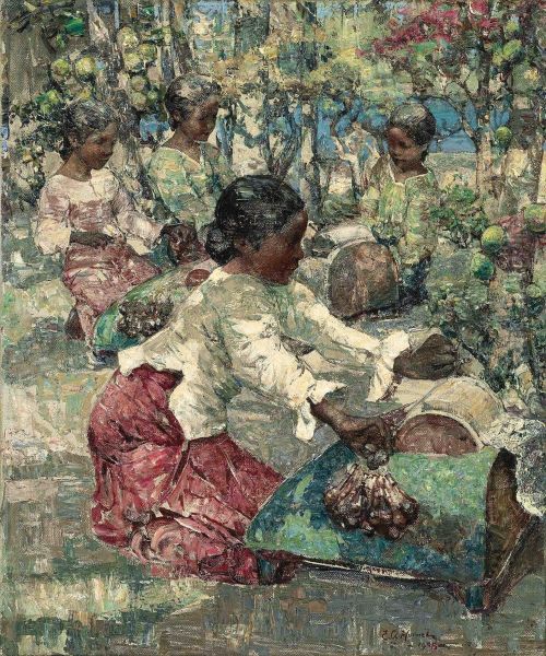 Burmese Lace Makers Oil Painting by Edward Atkinson Hornel