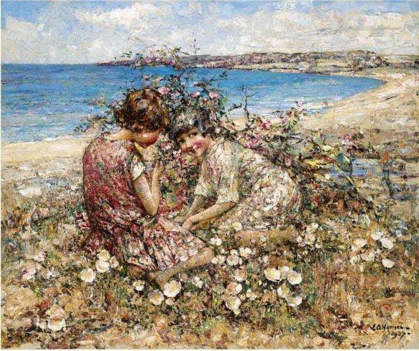 Two Young Girls, Brighouse Bay Oil Painting by Edward Atkinson Hornel