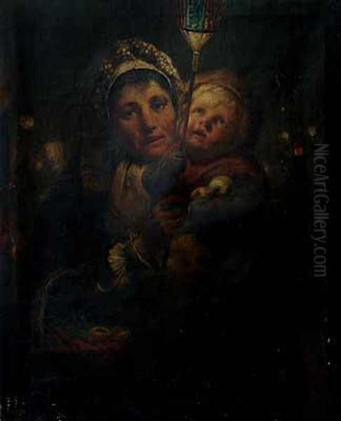 Mutter Mit Kind Beim Lichterfest Oil Painting by Adolf Friedrich Hornemann