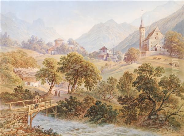 Alpine Landscape Oil Painting by Friedrich Horner