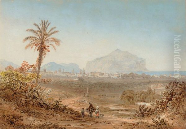 Travellers Approaching Monte Pellegrino, Palermo Oil Painting by Friedrich Horner