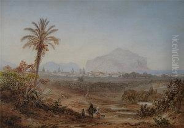 A Distant View Of Palermo With Figures In The Foreground Oil Painting by Friedrich Horner