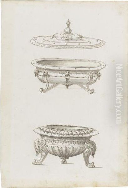 Designs For Two Dishes Oil Painting by Erasmus Hornick