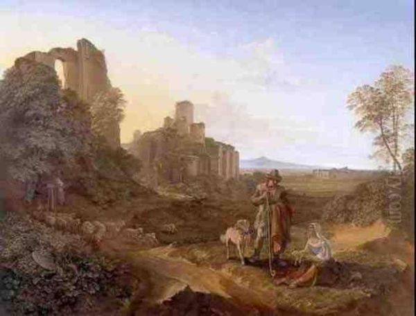 Italianate Landscape With Ruins Oil Painting by Franz Theobald Horny