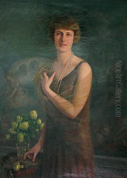 Portret Kobiety Z Perlowym Naszyjnikiem Oil Painting by Franciszek Horodyski