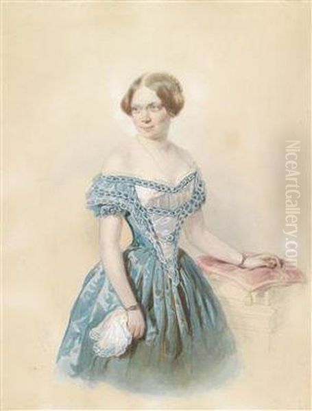 Bildnis Einer Jungen Frau In Blauem Kleid Oil Painting by Johann Horrak