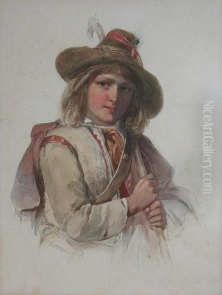 Peasant Lad Of The Campagna; Italian Lady With An Urn Oil Painting by Johann Horrak