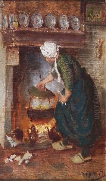 Woman With Cooking Pot Oil Painting by Hendrik Horrix