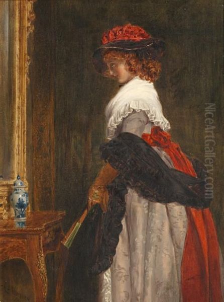 Lady Regarding Herself In A Pier Mirror Oil Painting by John Callcott Horsley