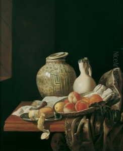 Banketje. Fruchtestilleben Mit Hollandischen Fayencegefassen Und Einer Wan-li-schale. Oil Painting by Gerrit Willemsz Horst