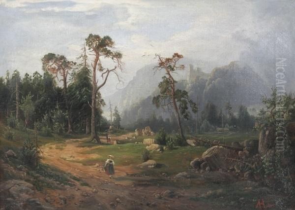 Alpenlandschaft Oil Painting by August Horter