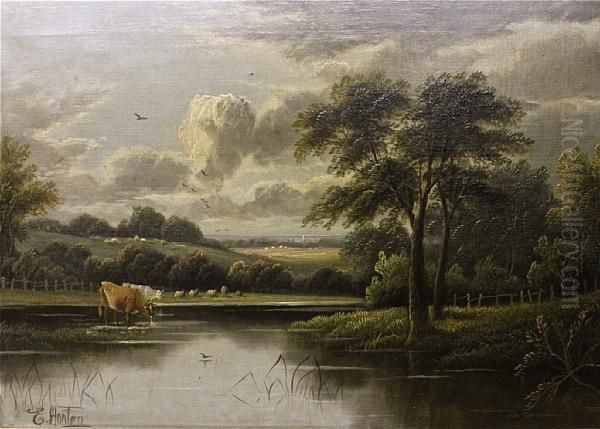 Cattle By A River Oil Painting by Etty Horton