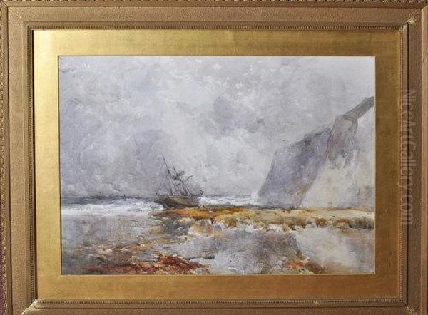 A Brigantine Stranded On A Rocky Coast Oil Painting by George Edward Horton