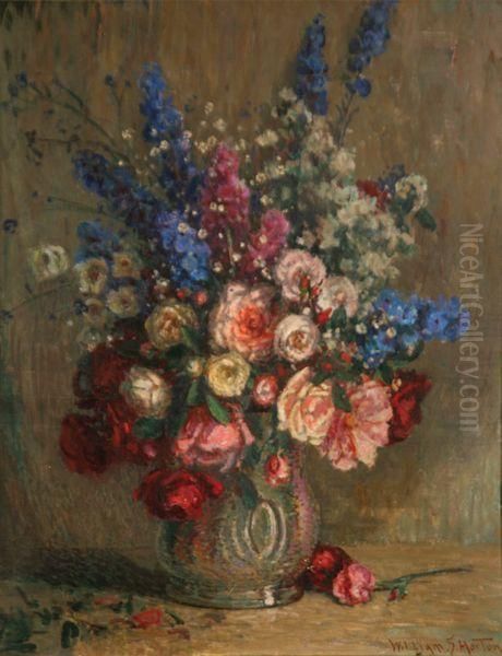 Nature Morte Aux Roses Et Delphiniums Oil Painting by William Samuel Horton