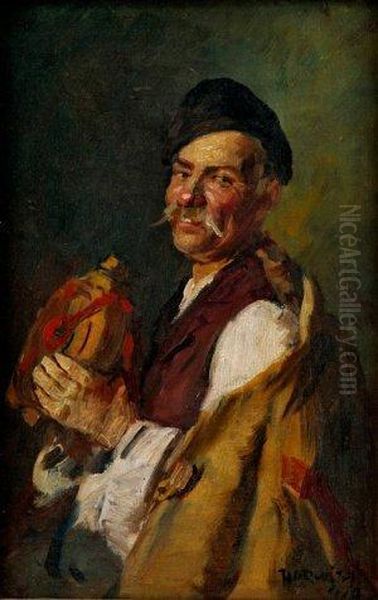 Dedko S Cutorou Oil Painting by Andor G. Horvath