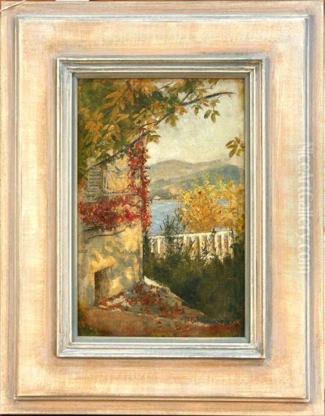 View Across A Lake From Aterraced Garden Oil Painting by Joseph Eugen Horwarter