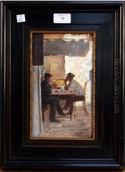 Interior Of A Cafe With Two Figures Seated At A Table Oil Painting by Joseph Eugen Horwarter