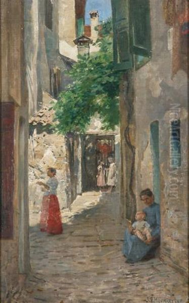 Altstadtgasse Mit Personenstaffage Oil Painting by Joseph Eugen Horwarter