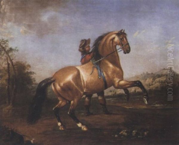 Horse Being Schooled By A Groom Oil Painting by Christian Friedrich Hosenfelder