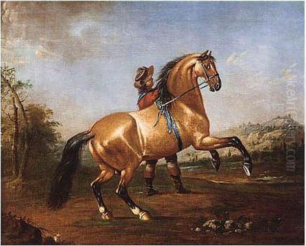 A Horse Being Schooled By A Groom Oil Painting by Christian Friedrich Hosenfelder