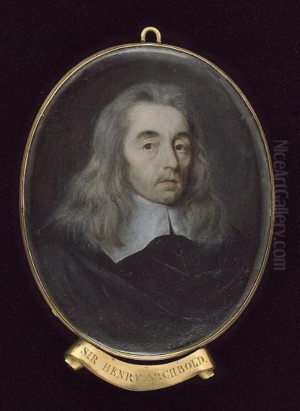 Sir Henry Archbold, Of Abbott's Bromley, Staffordshire, Wearing Black Cloak With Wide, White Collar, His Grey Hair Worn To His Shoulders Oil Painting by John Hoskins