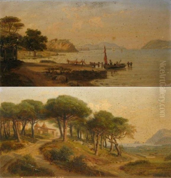 Villa Et Pins-pecheurs Au Rivage Oil Painting by Edouard Jean Marie Hostein