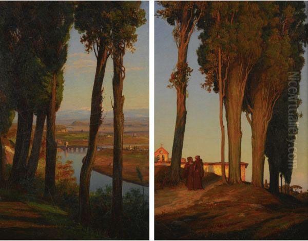 'cypresses On Monte Mario Near Rome' Oil Painting by Thomas Hiram Hotchkiss