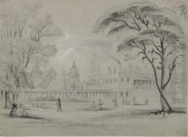 Ansicht Des Old Royal Naval College In Greenwich. 1843 Oil Painting by Woldemar Hottenroth