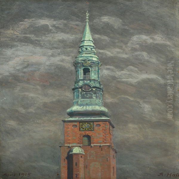 View With Sct. Petri Church Spire. Oil Painting by Axel Hou