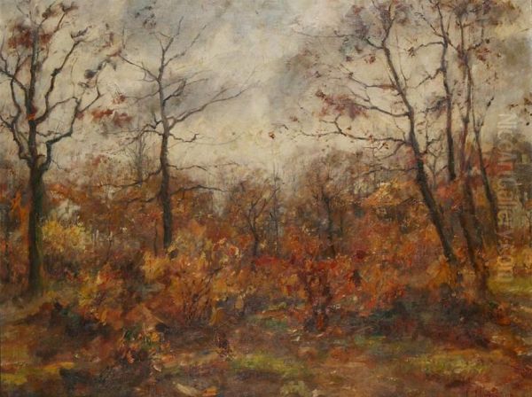 Autumnal Landscape Oil Painting by Leon Houbaer