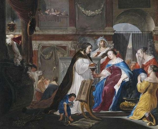 Commemoration Of King Mausolos By Queen Artemisia. Oil Painting by Arnold Houbraken