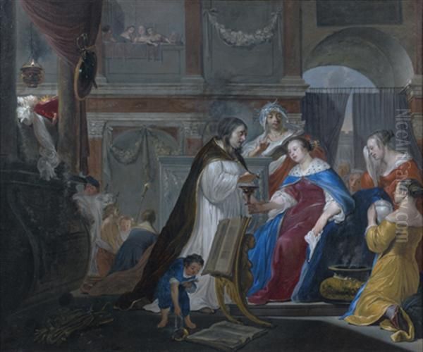 Hommage Au Roi Mausole Par Son Epouse, La Reine Artemise Oil Painting by Arnold Houbraken